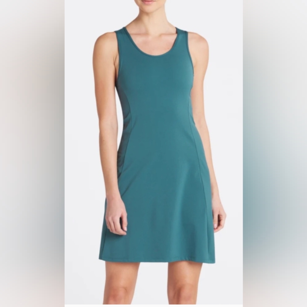We Wander Medium Teal Blue Flex Stretch Keyhole Back Aline Dress